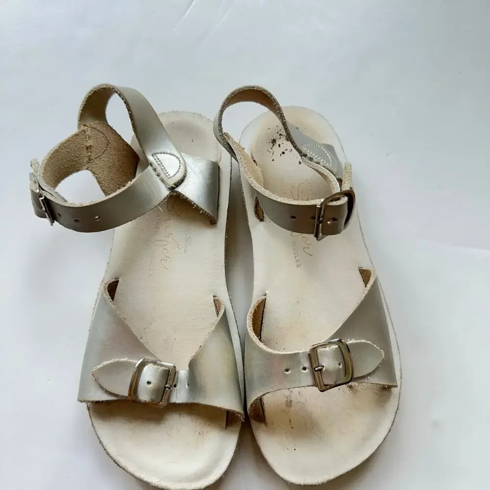 Saltwater Surfer White Leather Sandals - Girls Size 12
